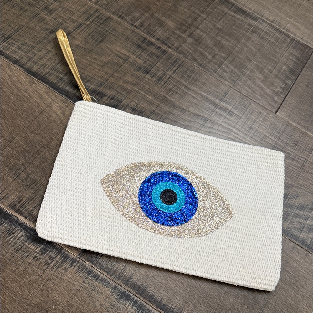 Eye Design Woven Clutch with Gold Zipper
